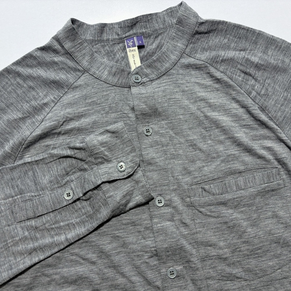 Ibex Merino Wool Shirt Button Up Mandarin Collar Long Sleeve USA Large (READ)